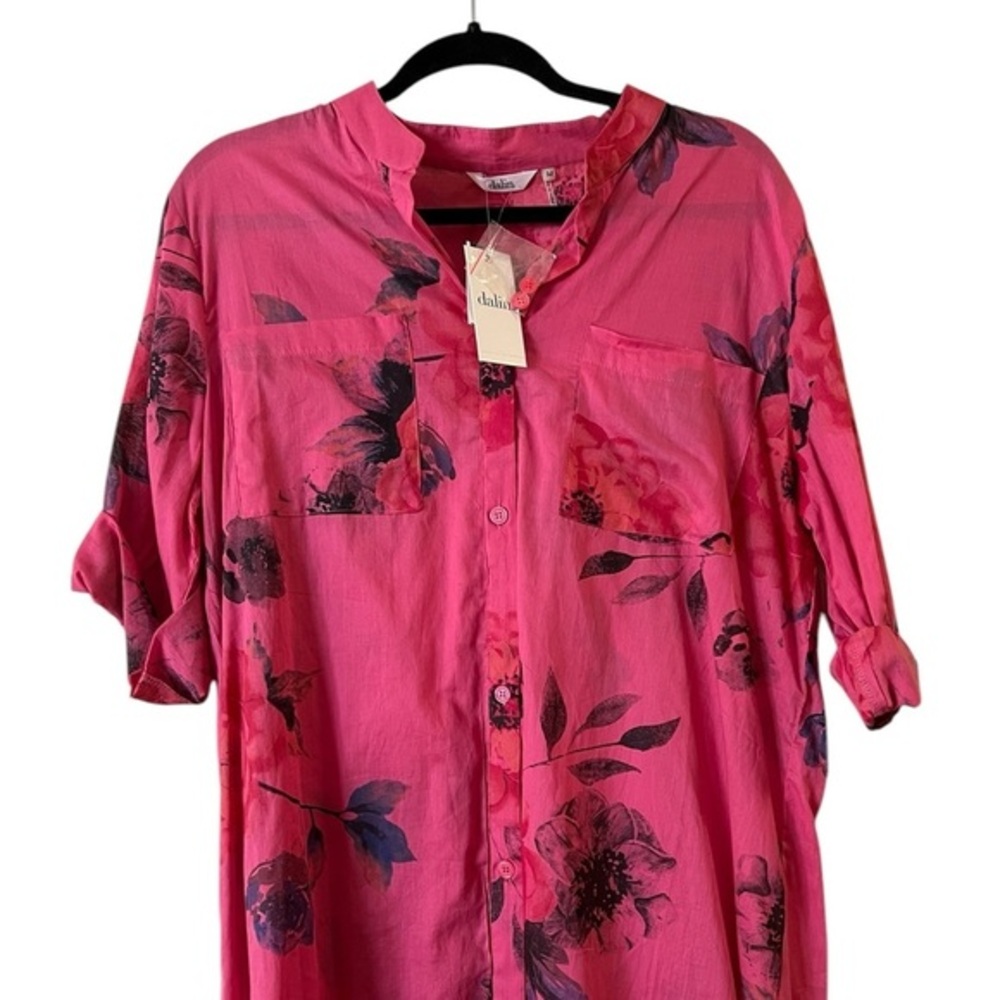 NWT DALIN hot pink & navy blue floral lightweight cotton kurta tunic M